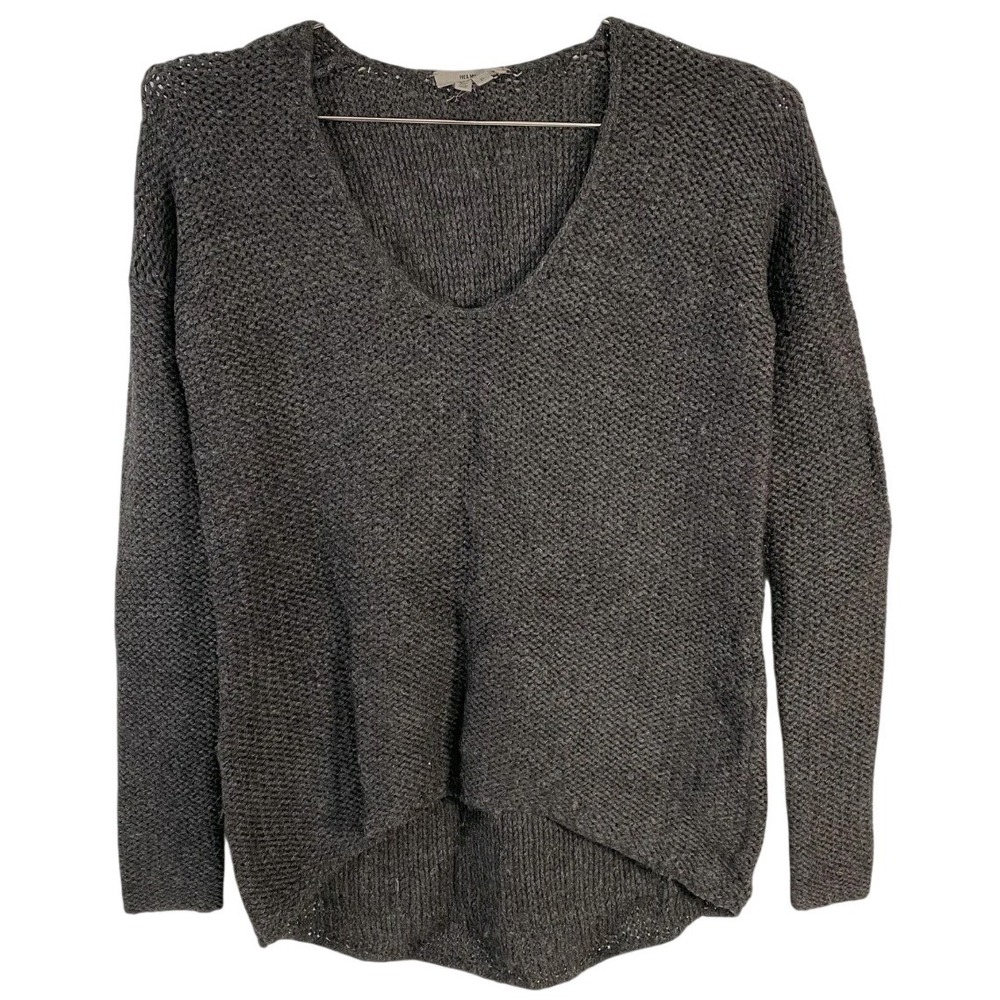 Helmut Sweater Womens Petite P‎ Gray Alpaca Wool Knit V Neck High Low Hem Chunky
